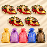 Decorative ganesh shankh haldi kumkum holder in red and gold with intricate green peacock design for pooja and gifts