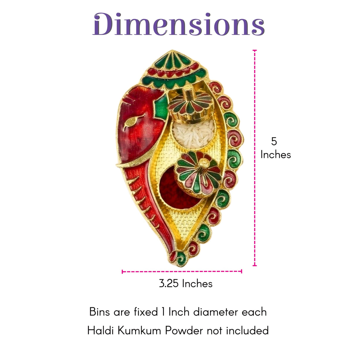 A vibrant red and gold elephant-shaped bulk Ganesh shankh haldi kumkum holder with intricate green enamel detailing