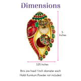A vibrant red and gold elephant-shaped bulk Ganesh shankh haldi kumkum holder with intricate green enamel detailing