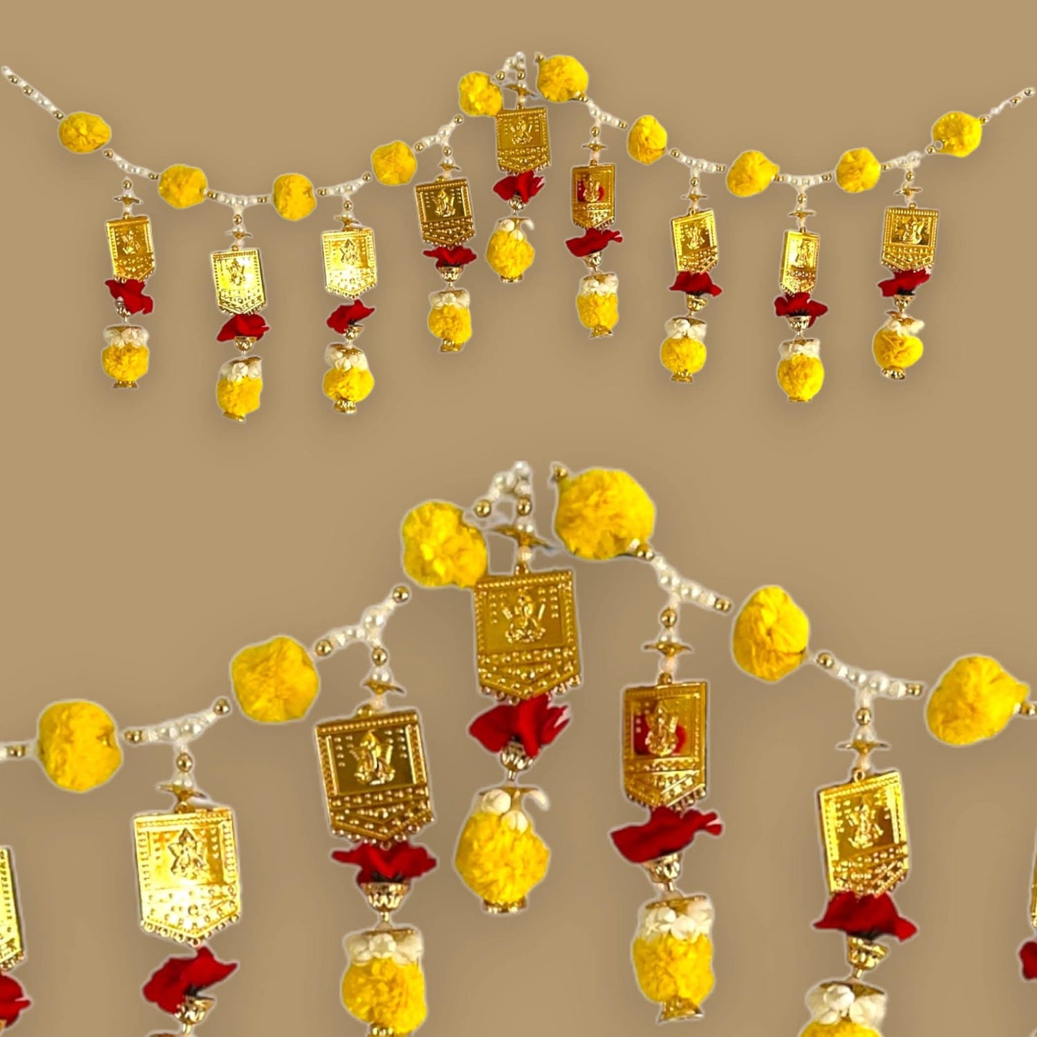 Door Toran Hanging Bandarwal for Home Pooja Decor Ganesha Beads Pompom Design Indian Vintage Traditional Main Door - Diwali Decoration Wedding Favor Housewarming Return Gift (36x5 Inches) - LoveNspire