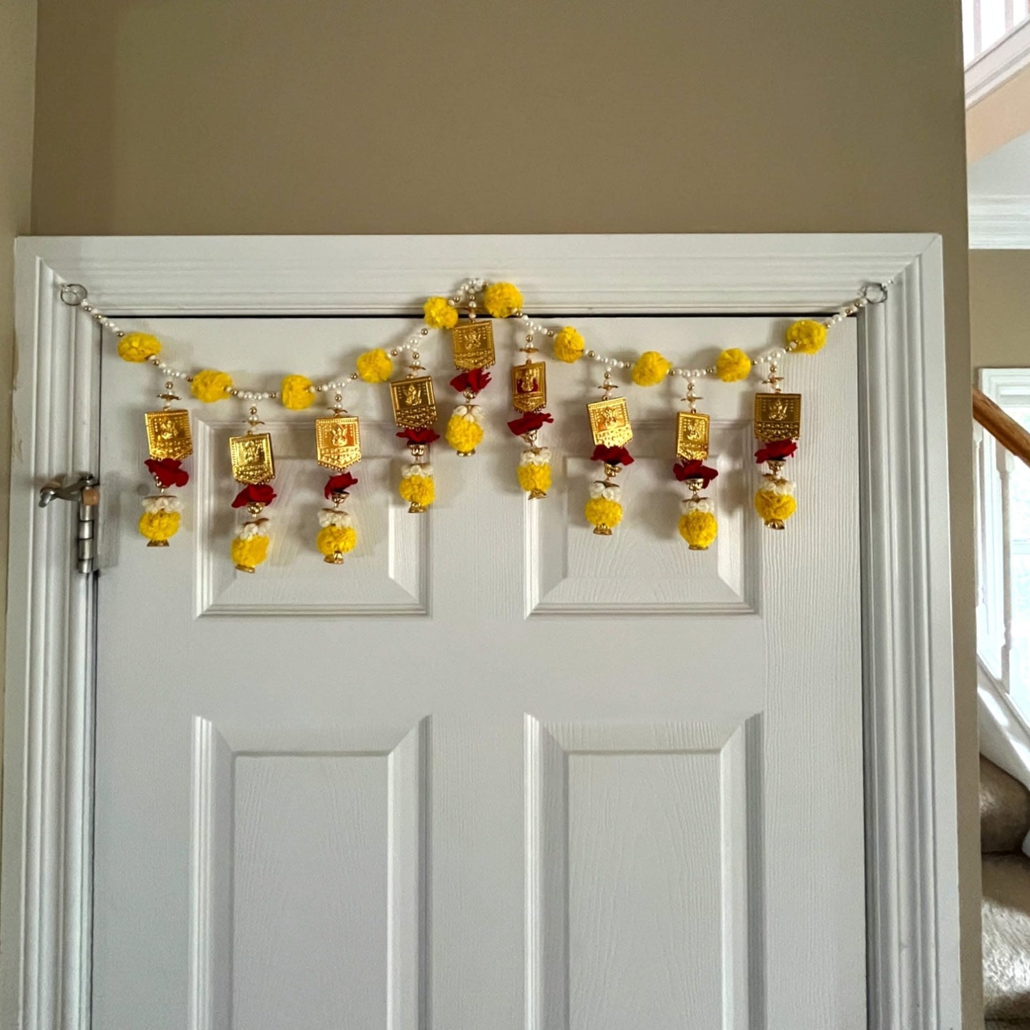 Door Toran Hanging Bandarwal for Home Pooja Decor Ganesha Beads Pompom Design Indian Vintage Traditional Main Door - Diwali Decoration Wedding Favor Housewarming Return Gift (36x5 Inches) - LoveNspire