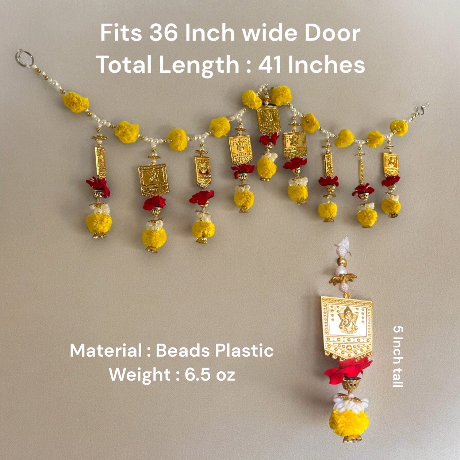 Door Toran Hanging Bandarwal for Home Pooja Decor Ganesha Beads Pompom Design Indian Vintage Traditional Main Door - Diwali Decoration Wedding Favor Housewarming Return Gift (36x5 Inches) - LoveNspire