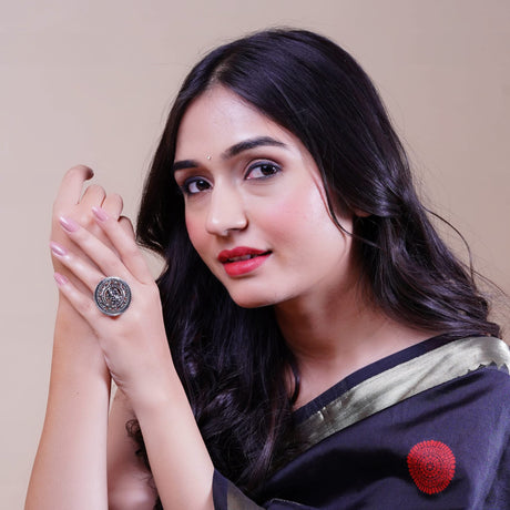Ganesha Classic Ring with Oxidised Plating Women Rings Open Wrap Finger Rings Adjustable Indian Bollywood Jewelry Antique Vintage Knuckle Boho Jewelry for Women - LoveNspire