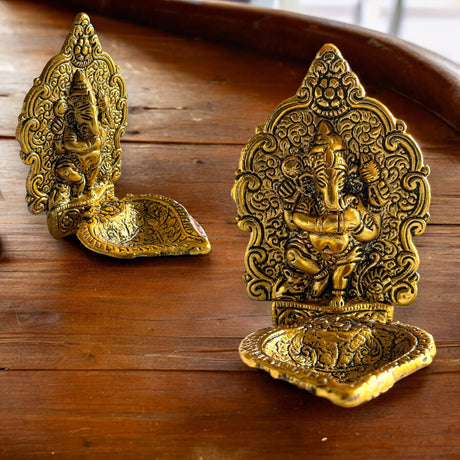 Ganesha brass finish diya indian craft for puja oil lamp