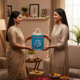 Blue Ganesha Jute Gift Bag with Gold Elephant Design