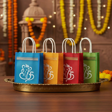 Ganesha Gift Hamper Hindu Religious Ganesh Chaturthi Diwali Teej Puja Housewarming Sankranti Return Gifts - Ganesha Jute Bag & Shadow Ganesha Candle Holder - LoveNspire