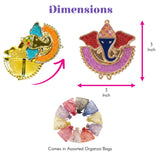 Colorful glittery ganesha haldi kumkum holder in gold-tone metal with red and purple accents for indian festivals and gifts