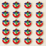 Bulk decorative ganesha haldi kumkum holder enamel pins in red green and blue with gold-tone metal edges for indian festivals