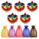 Decorative ganesha haldi kumkum holder pins with vibrant enamel and gold-tone edges for pooja thali and gifts