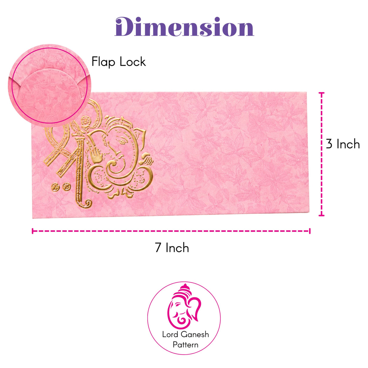Pink textured money envelope with gold embossed lord ganesha pattern and flap lock for indian wedding gifts