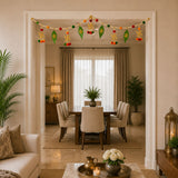 Ganesha multicolor bead door toran with green mango leaf ornaments and red orange yellow gold pompoms for festive decor