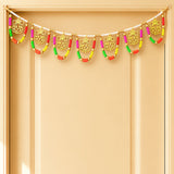 A vibrant gold ganesha multicolor bead door toran 3.5 ft with red green yellow and pink beads for festive decor