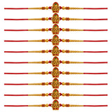 Golden handcrafted ganesha rakhi bracelet with intricate deity design, red adjustable thread, and decorative beads for raksha bandhan