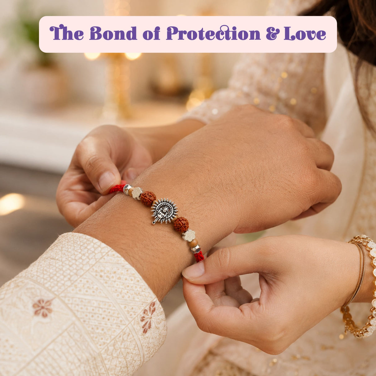 Traditional Ganesha Rakhi for Brother & Bhabhi – Handcrafted Adjustable Thread Bracelet, Protection & Good Luck Gift for Raksha Bandhan