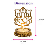 Gold-colored ganesha-themed shadow diya candle holder with intricate cutout design and beaded edge for diwali decor