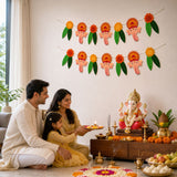 Decorative ganesh chathurti banner featuring pink elephant faces with orange floral crowns for indoor outdoor decor