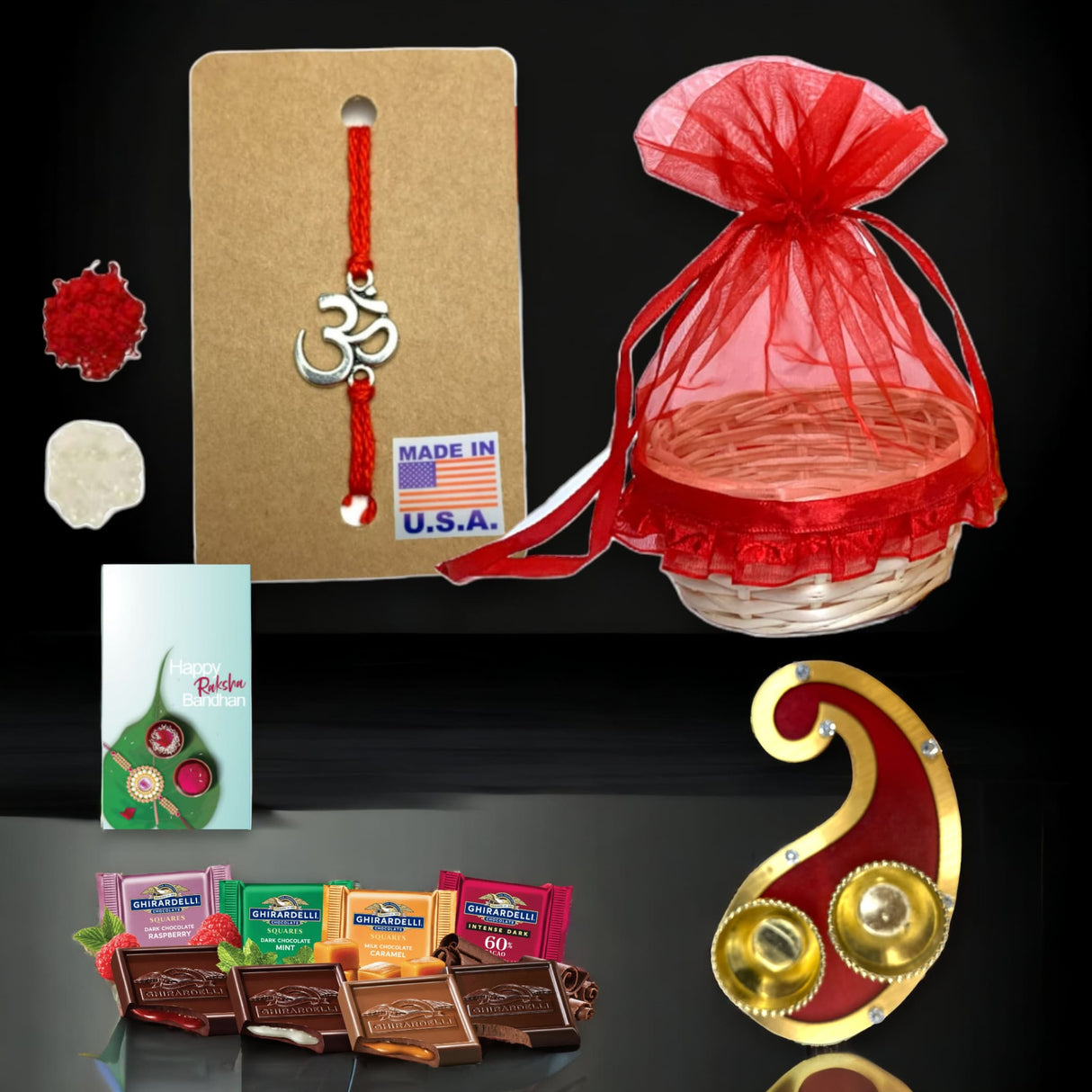 Rakhi gift hamper for brother with set - om roli chawal