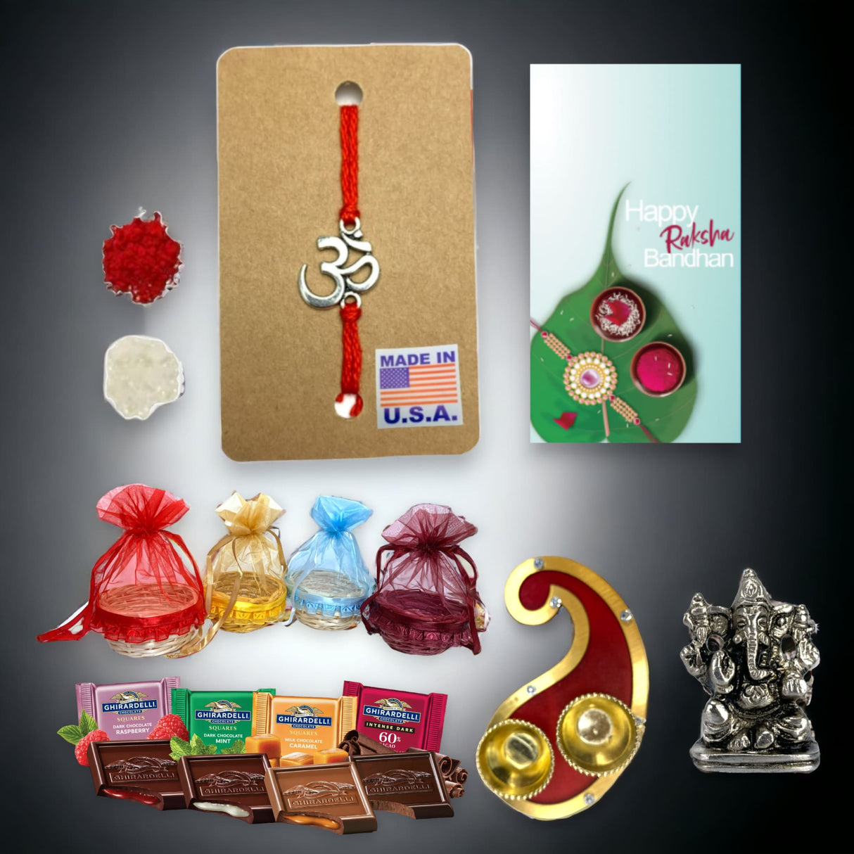 Rakhi gift hamper for brother with set - om roli chawal