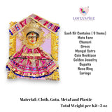 Mata face kit with golden jewelry and colorful dress for Goddess Mahalaxmi worship