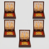 Gold plated laxmi ganesh deity figurines in ornate wooden boxes with red velvet lining for diwali pooja decor gift