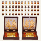 Gold plated laxmi ganesh figurines in ornate wooden boxes with red velvet lining for diwali pooja decor gift
