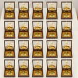 Gold embossed sai baba photo frame in dark brown wooden box with gold foil lining for hindu pooja and gifting