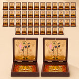 Gold plated shrinath krishna deity portrait in ornate dark wood box with red and gold interior for home temple decor