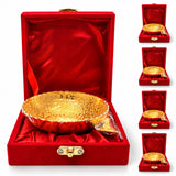 Gold-tone german silver ornate bowl in a red velvet box for pooja eid diwali housewarming return gifts