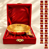 Gold-tone german silver bowl in red velvet box part of 2-piece dessert serving set for pooja and festive gifts