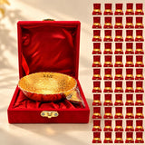 Gold-tone german silver ornate bowl nestled in a red velvet box for pooja eid diwali housewarming gifts