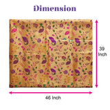 Unstitched golden meenakari blouse piece in golden yellow silk with intricate purple pink green floral patterns for saree and gifts