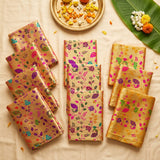 Beige and gold silk saree pallu with intricate floral embroidery in vibrant colors from unstitched golden meenakari blouse pieces for women