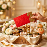 Red and gold ornate money envelope with intricate paisley pattern for indian wedding shagun lifafa and cash gift holder