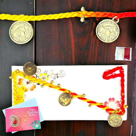 2 CT Golden Pendent Rakhi, Rakhi for Brother, Rakhi for Sister, Rakhi Card, Rakhi Bracelet, Rakhi Gift, Raksha Bandhan, Handmade Rakhi Gifts - LoveNspire