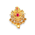 Ornate gold Sari Brooch with ruby and pearl accents for Indian bridal attire