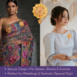 Gold-toned decorative brooch for Indian Saree with Kundan design and bridal elegance