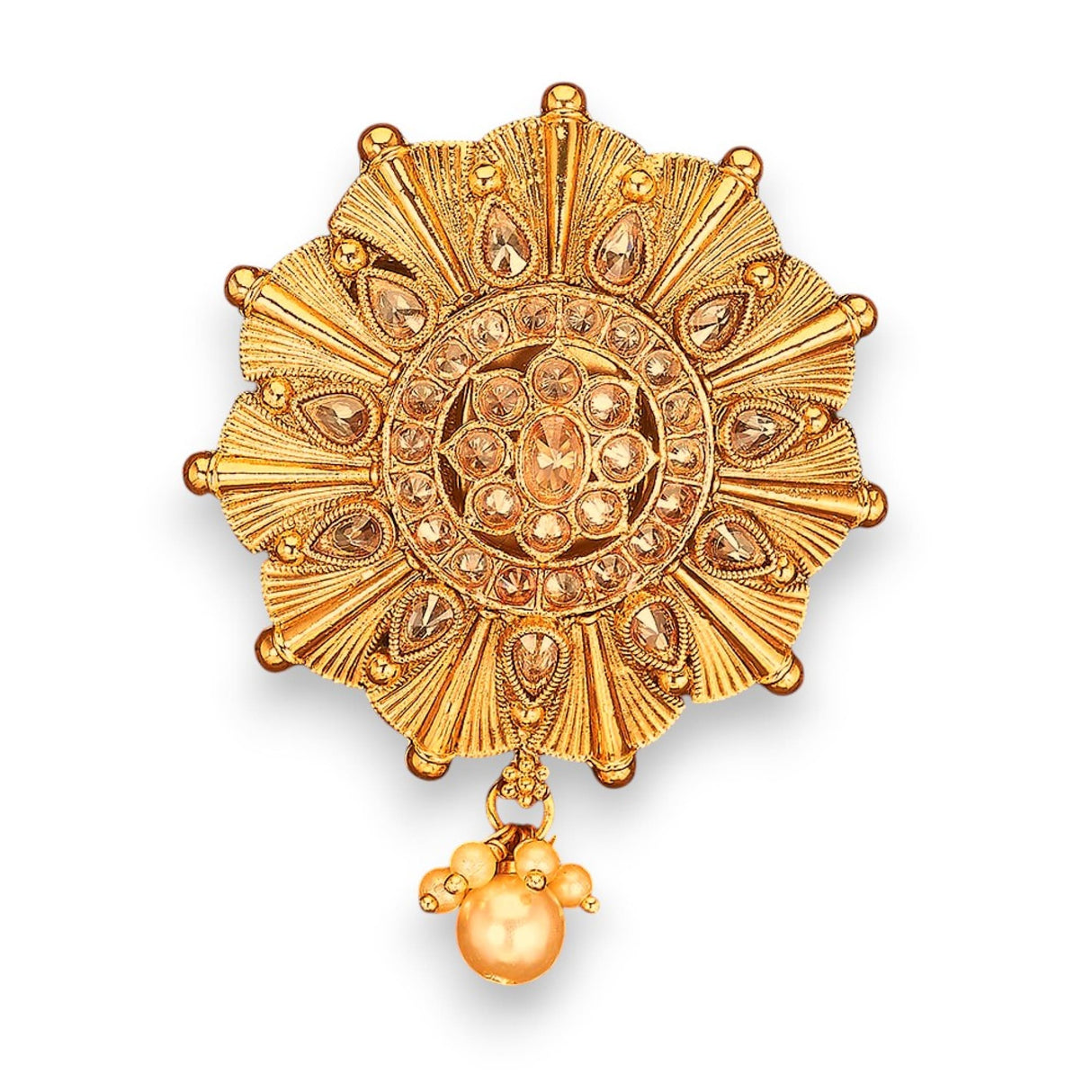 Golden pendant with pearl drop from Sari Brooch for Indian Saree Bridal Jewelry