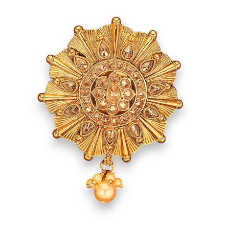 Golden pendant with pearl drop from Sari Brooch for Indian Saree Bridal Jewelry