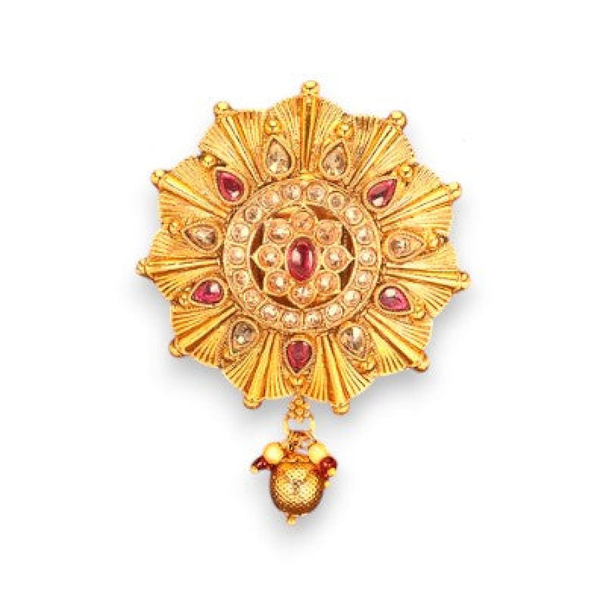 Ornate gold pendant with gemstones from Sari Brooch for Indian Saree Bridal Jewelry
