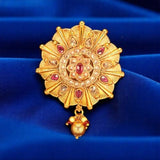 Ornate gold pendant with gemstones from Sari Brooch for Indian Saree wedding jewelry