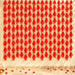 Red sheer fabric fan decorations with gold accents hanging in vertical rows for gotta patti net backdrop decor