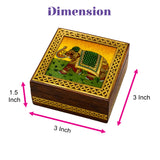 Wooden jewelry box small handcarved decorative square box with gold lattice and elephant design for jewelry storage