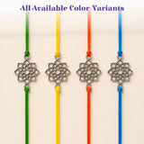 Silver lotus shaped pendant on colorful cord in designer lotus charm rakhi bracelet for raksha bandhan gift and protection
