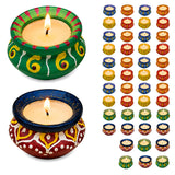 Hand-painted clay matki diya with intricate swirls and bold colors for diwali pooja and home temple decor