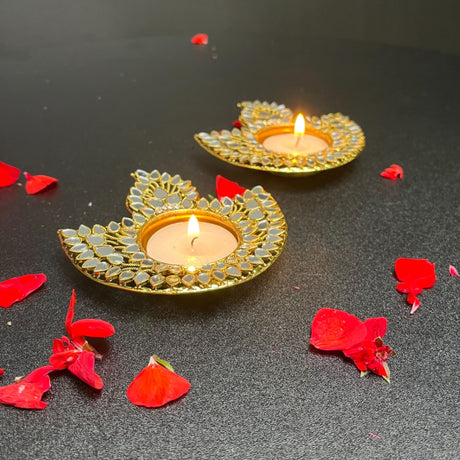 Metal diya-shaped candle holder decorative t-light