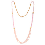 Handmade pink beaded moti pearl mala necklace with gold accents