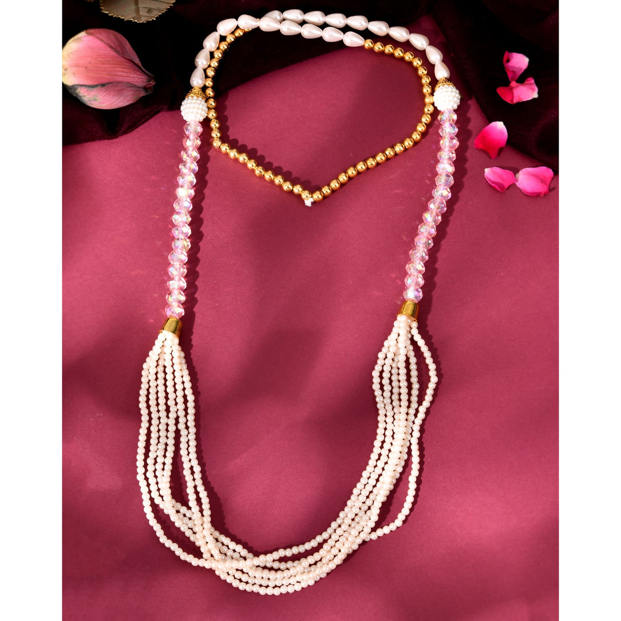 Handmade moti pearl milni garlands with gold accents