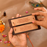 Brown wooden bookmark with engraved text and leather strap for Hanuman Chalisa book