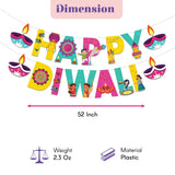A colorful plastic happy diwali paper banner bunting with vibrant letters and festive diyas for Indian party decor