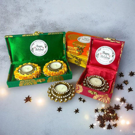 Happy Holiday Gift Boxes, Candle Holder Christmas Gift Box Hamper Basket, for Employees, Home Office Friends , Family & Relatives - LoveNspire